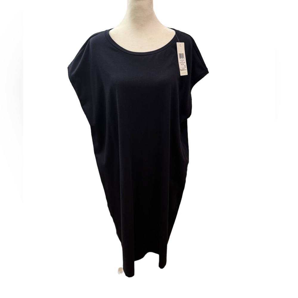 Eileen Fisher Organic Stretch Cotton Jersey Crew Neck Dress in Ink. XL. NWT